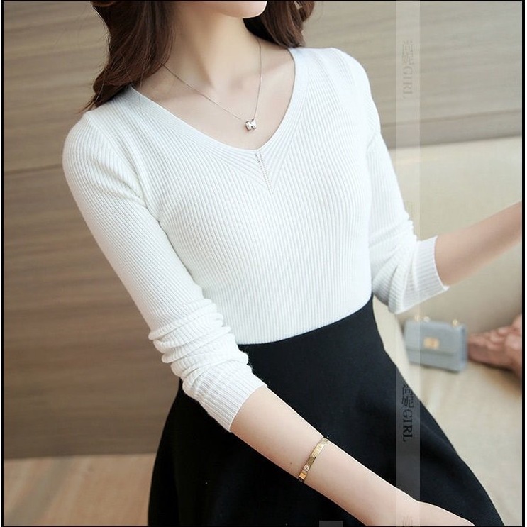 Áo len nữ cổ tim trẻ trung, len mịn hàng Quảng Châu loại 1