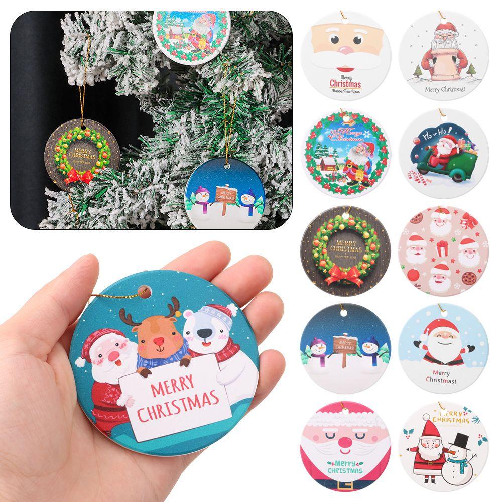 CONOPERY Thẻ Treo Cây Thông Noel Hình Tròn In Họa Tiết Vui Nhộn