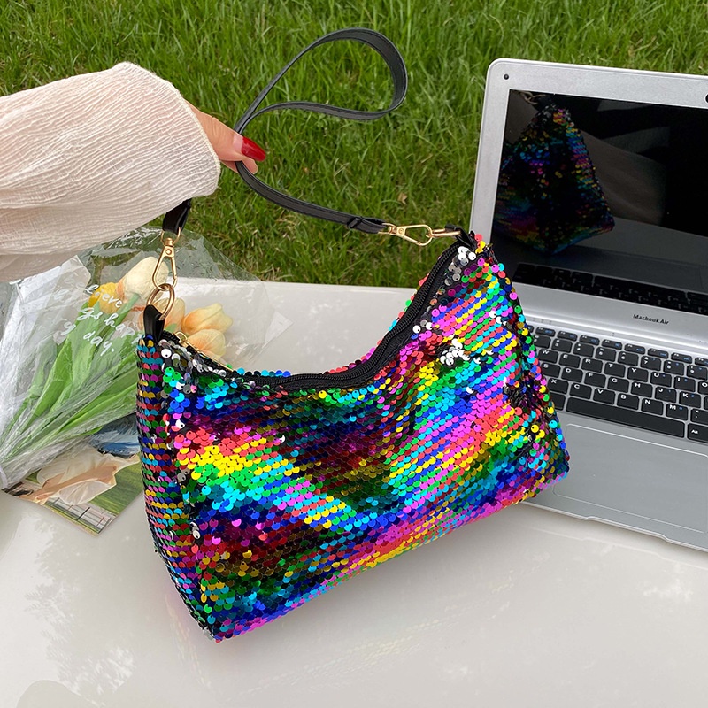 Túi Kẹp Nách Đính Kim Sa Lấp Lánh Nhiều Màu Đơn Giản Thời Trang Cho Nữ