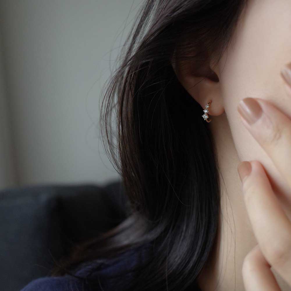 Bông Tai Mạ Vàng / Bạc 925 Đính Đá Zircon Đơn Giản Thanh Lịch Thời Trang Dành Cho Nữ