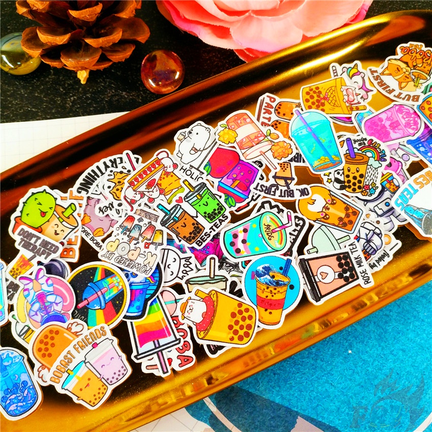 ★★★ Sticker Dán Trang Trí Nhật Ký Hình Ly Trà Sữa Q-3 Vui Nhộn ★★★ 60 Miếng Dán Trang Trí Album Thời Trang (Size: 2~3cm)