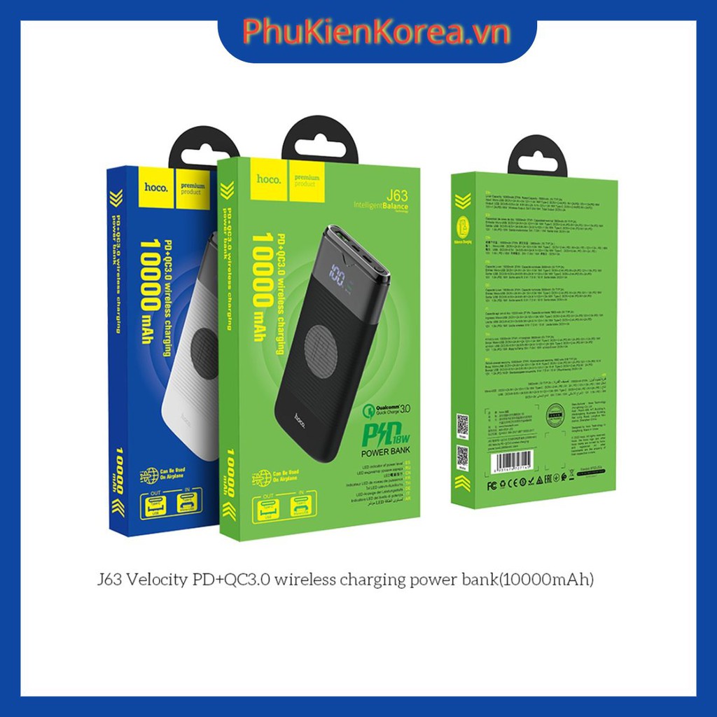 Pin sạc dự phòng không dây Hoco PD 18W QC 3.0 J63 10.000mAh - Hỗ trợ sạc nhanh