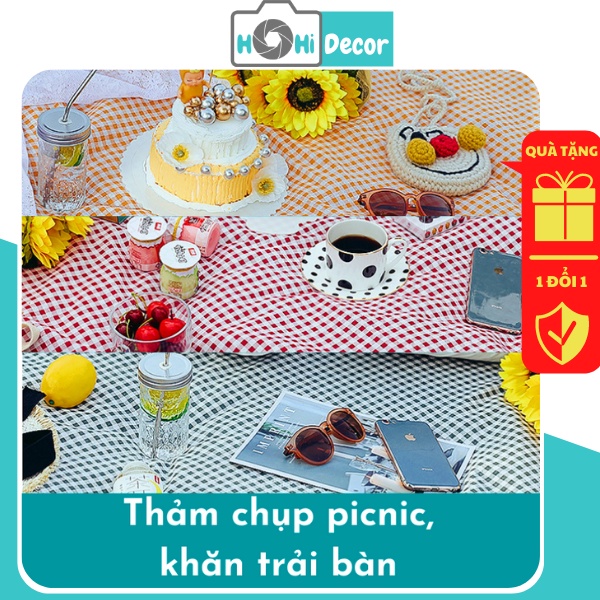 Thảm Picnic Chụp Ảnh Dã Ngoại, Đi Biển, Vải Caro, Khăn Trải Bàn - Phong Cách Vintage - Shop Hohi Decor