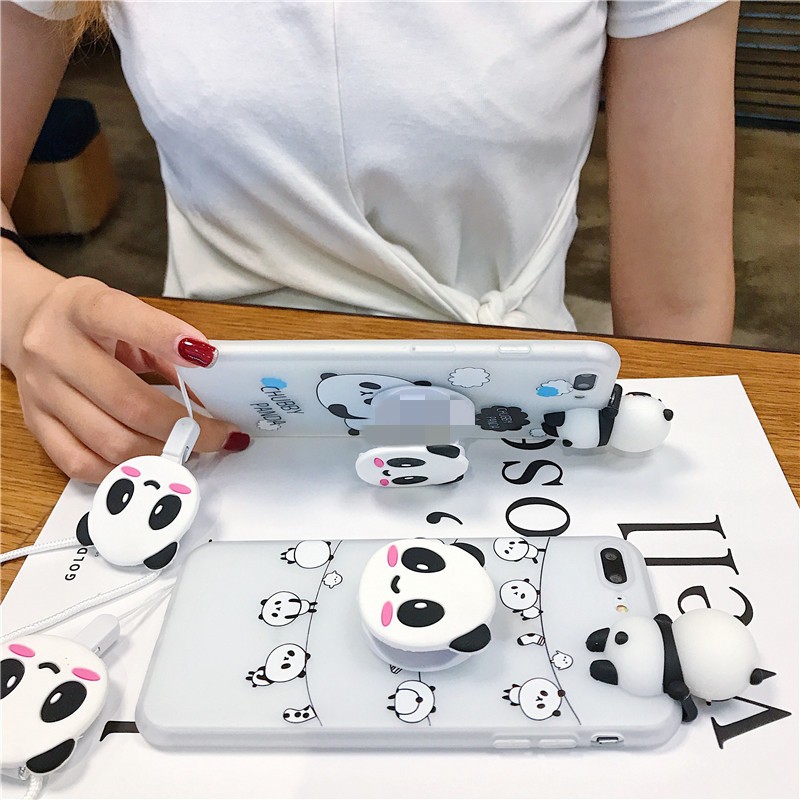 Ốp lưng Samsung J8 J7 J6 J6+ J5 J4 J4+ J2 M31 M30S M21 M20 M11 A11 A9 Note 9 8 S10 S10+ Plus Pro Prime 2018 3D Cartoon Panda Soft TPU Case Cover+Stand+Lanyard