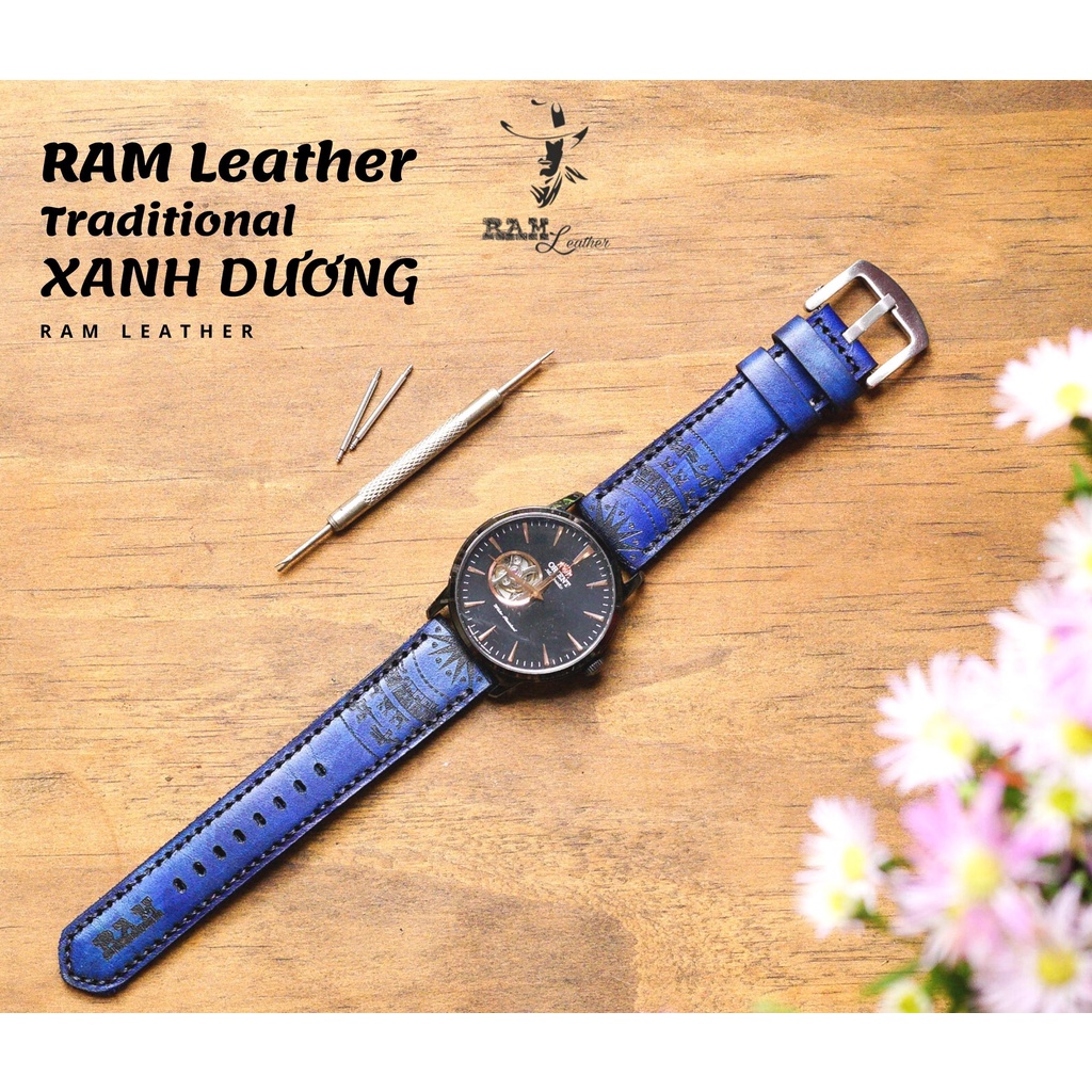 Dây đồng hồ Apple Watch , Iwatch , Iphone Watch Da Bò Italia Vegtan  Xanh Navy RAM Leather Trống Đồng Việt Nam  Bền Đẹp
