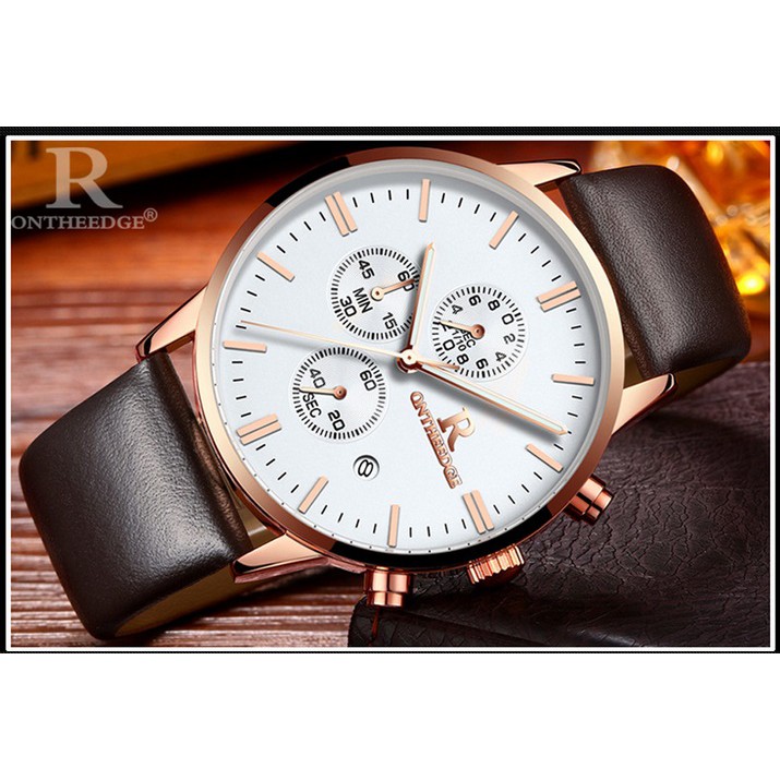 Đồng hồ nam dây da 6 kim Ontheedge 018 fullbox