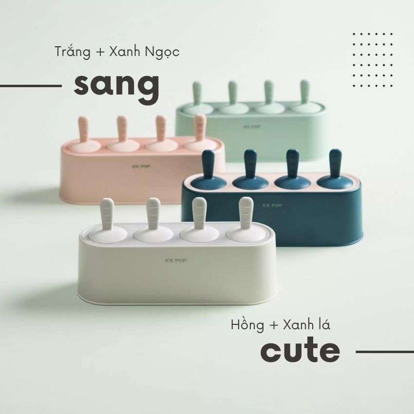 Khuôn làm kem cây silicon nhựa cao cấp ngăn mùi FEEKA, Khay làm kem que silicon 4 ô dạng tròn siêu đẹp