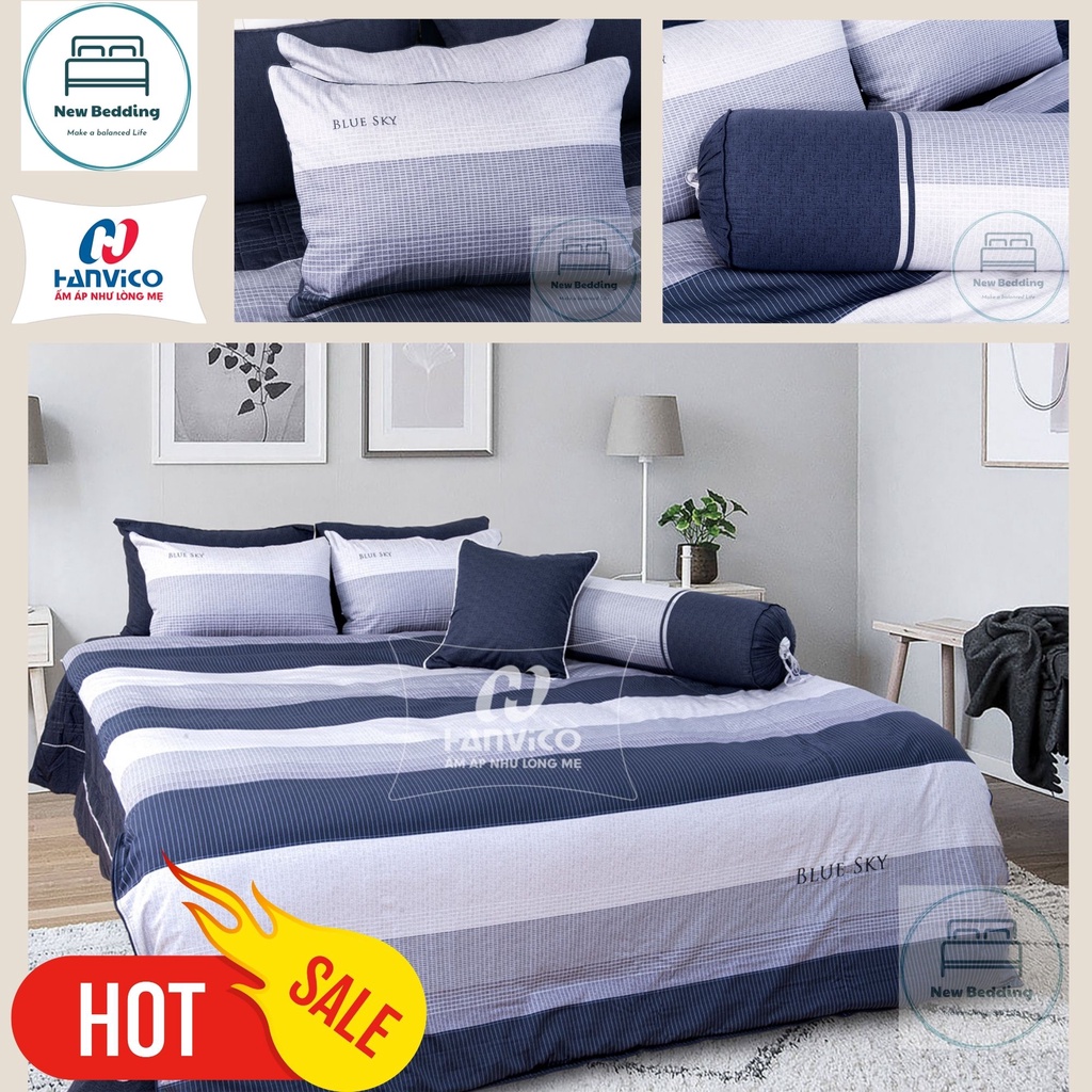 Bộ Chăn Ga Gối Hanvico Blue Sky DLP186, ga trải giường vải cotton T300 cao cấp