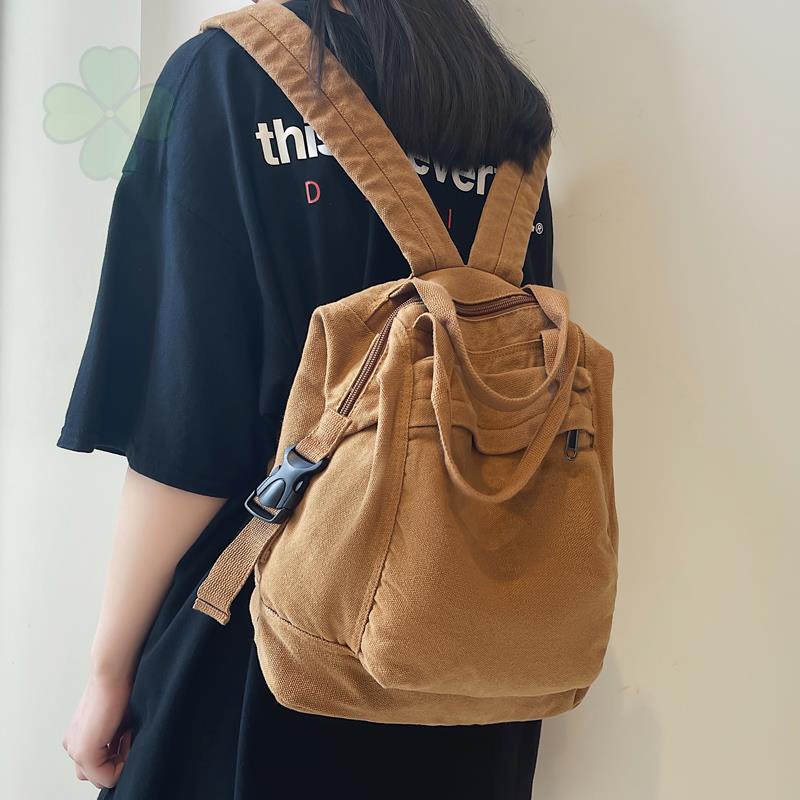 Ba lô Canvas màu trơn thời trang nữ tính balo nhiều ngăn nữ vintage