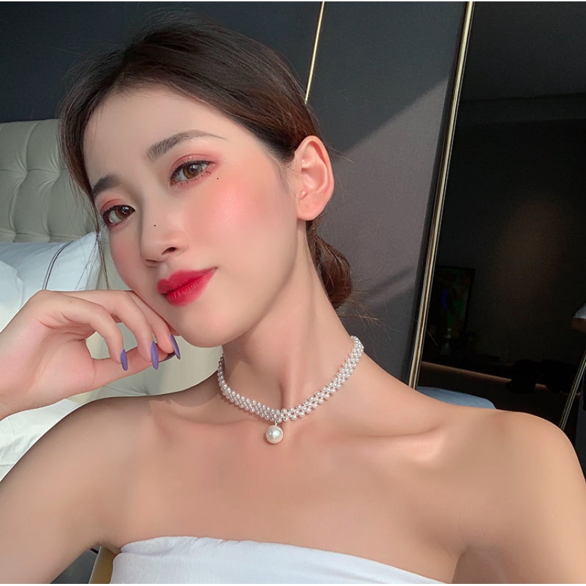 Dây chuyền nữ vòng cổ choker nữ chuỗi ngọc trai nhân tạo màu trắng sang chảnh