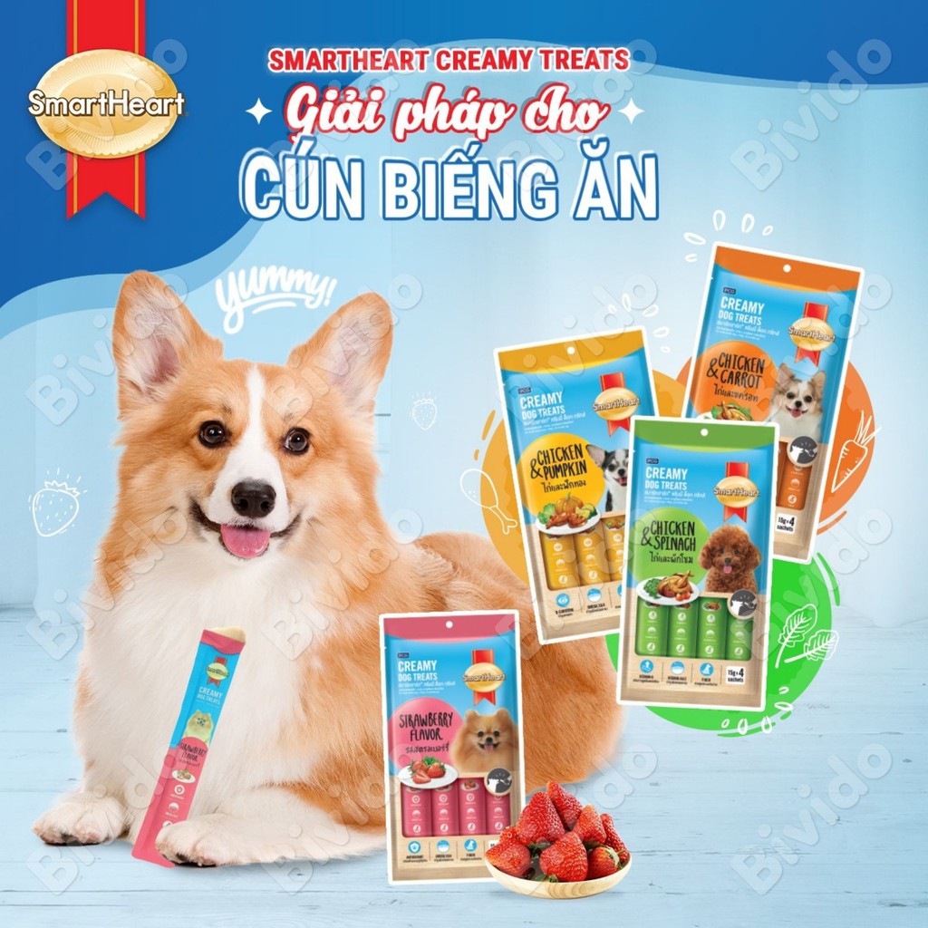 Súp thưởng cho chó Smartheart Creamy Dog Treats mọi lứa tuổi thanh 15g - Bivido