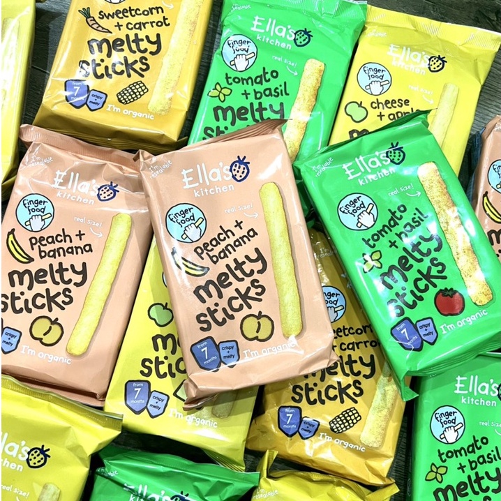 Bánh ăn dặm que dài Ella Kitchen hữu cơ UK Melty Sticks giúp bé dễ cầm nắm, hương vị thơm ngon [AIR]
