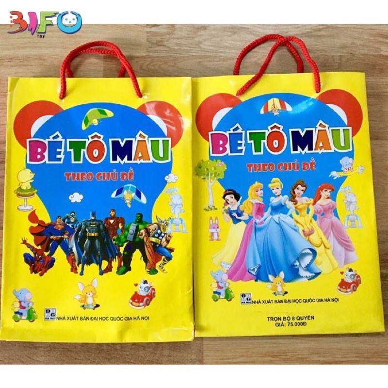 Túi 8 quyển tô màu các chủ đề cho bé