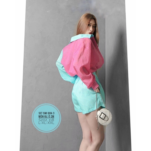 BIGSIZE set Hot sơ mi phối màu mix bra 2022 siêu sang,xịn,thời trang