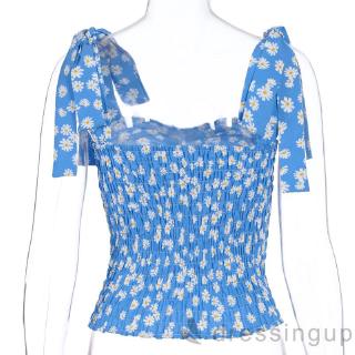 D❃♪Áo thun nữ in hình hoa cúc nhỏ thời trang mùa hè hoang dã gợi cảm