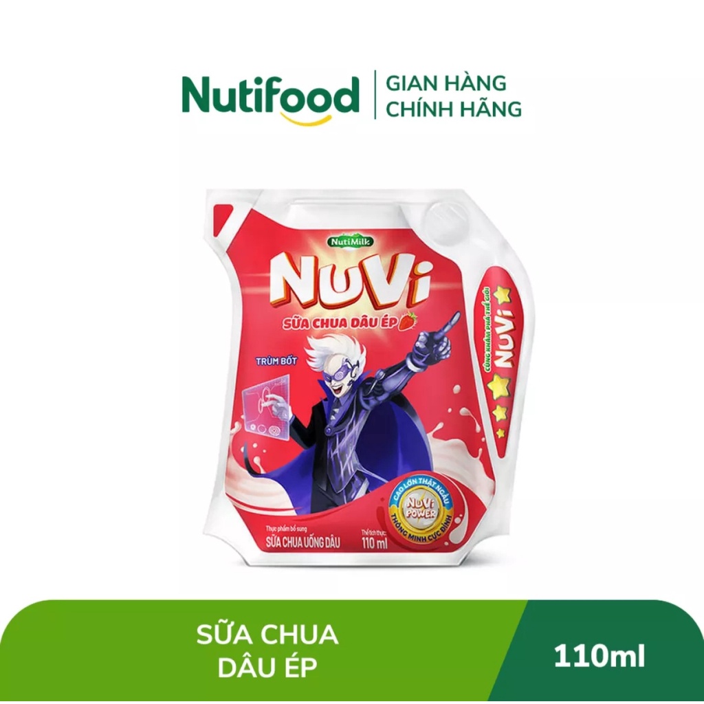 [HSD T2-2024] Thùng 24 Túi NuVi Sữa Chua Uống Dâu NuVi Power 110ml.