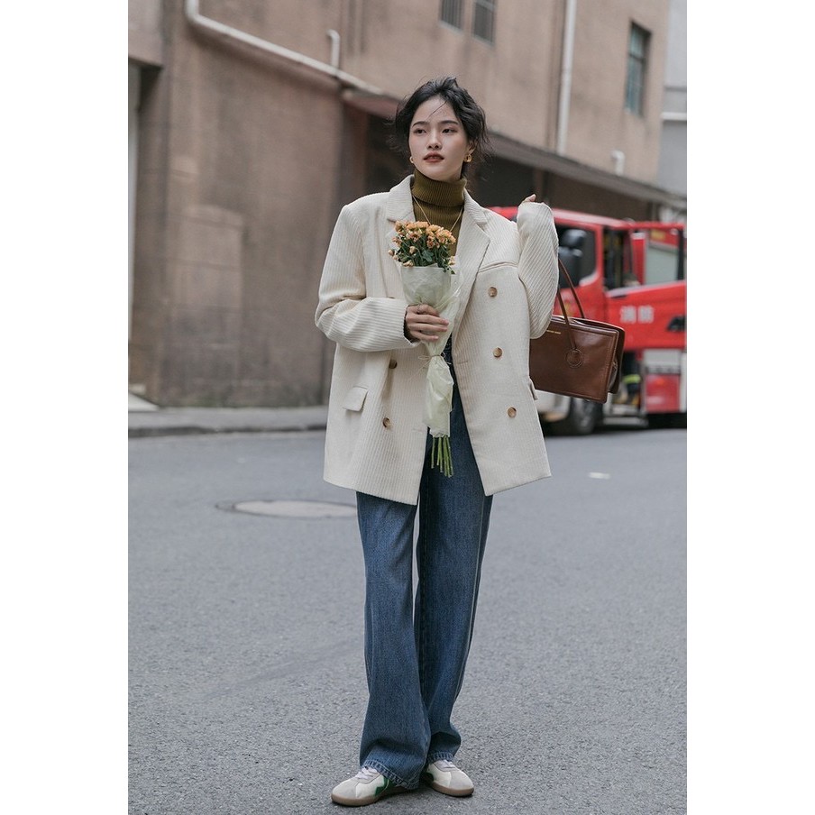 𝗺𝗶𝗲 𝘀𝘁𝘂𝗱𝗶𝗼 -  Áo blazer nhung gân phong cách Hàn quốc BL001