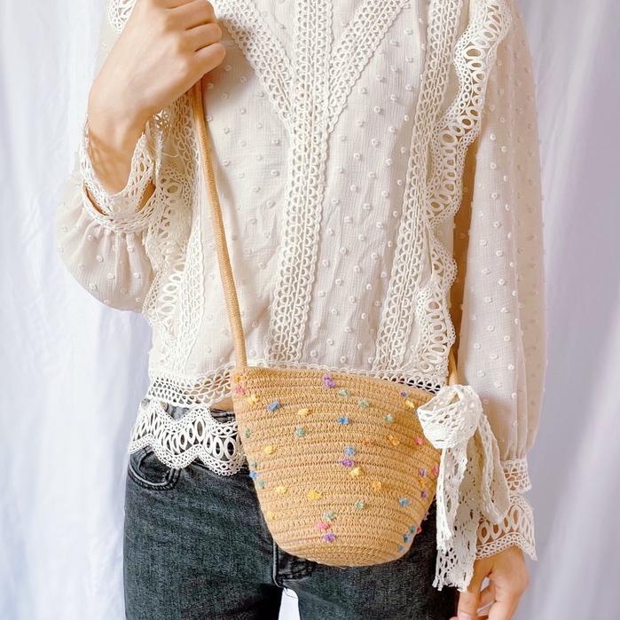 Túi xách nữ thông thường Túi đeo chéo xu hướng thời trang Túi dệt dây cotton đầy màu sắc Túi đeo vai Túi nữ dễ thương