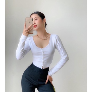 Áo Croptop dài tay, có nút, cuốn biên