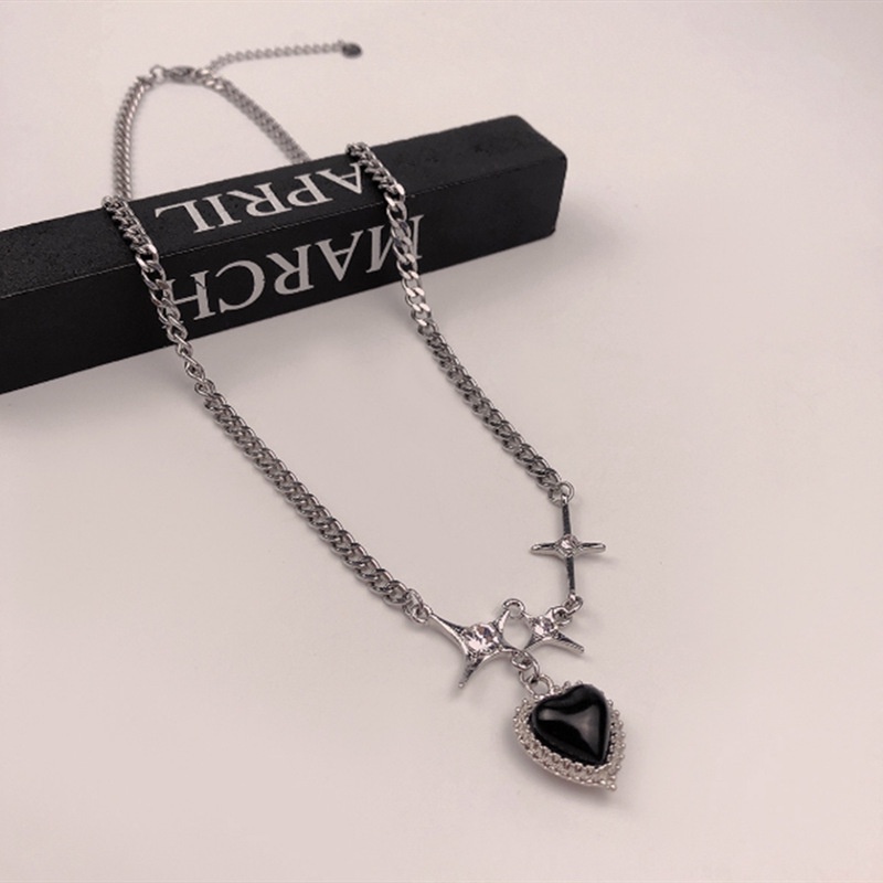 Vòng Cổ Dây Xích Mặt Thánh Giá Ngôi Sao Trái Tim Màu Đen Phong Cách Punk Hiphop Thời Trang Cho Nữ