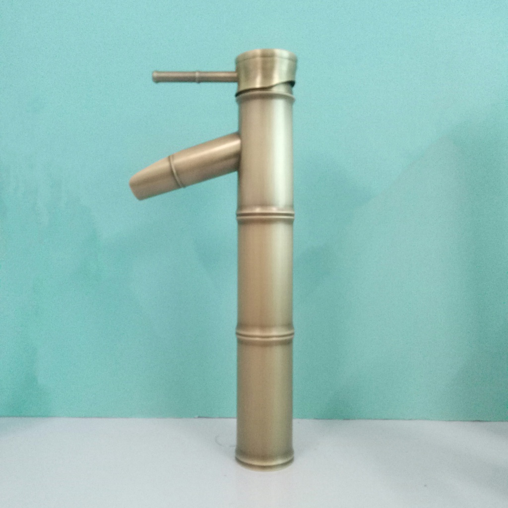 (Tặng kèm dây cấp nước)Vòi Lavabo, vòi bồn rửa mặt chất liệu đồng thiết kế thân trúc độc đáo, lạ mắt sang trọng cao 30cm