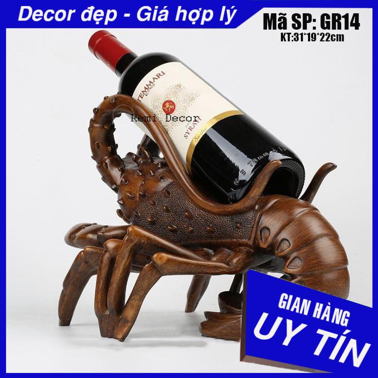 Kệ đựng rượu vang trang trí đẹp hình tôm hùm - Bột đá nghiền đúc sơn gỗ bóng đẹp y hình