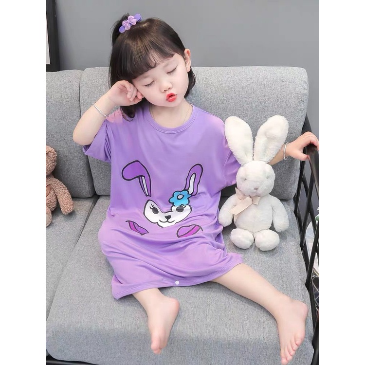 Bộ Đồ Ngủ Liền Thân Bằng Cotton Trơn Chống Đá Phối Nút Thời Trang Mùa Hè Cho Bé Gái