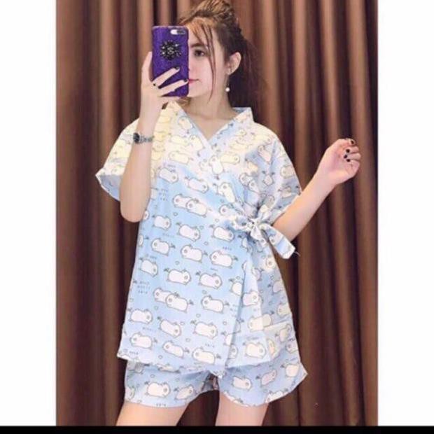 [RẺ VÔ ĐỊCH] Bộ Kimono Cộc Tay Nữ 🌸 Set pijama buộc nơ in hình cute, quần áo ngủ mặc ở nhà, mùa hè Ulzzang HOT 🌸 | BigBuy360 - bigbuy360.vn