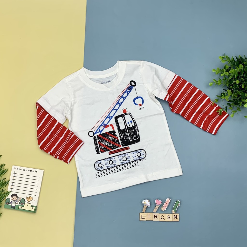 Áo cotton thu đông bé trai dài, phối tay in hình size 6-10T, cho bạn từ 19-30kg, chất cotton dày dặn, đanh tay. Lô 2
