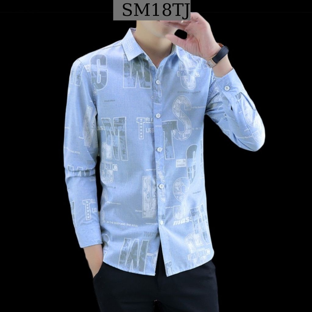 Áo sơ mi nam tenji sm18tg sơ mi nam chất lụa dài tay cao cấp xanh tb 3d thời trang tenji store 6(44 - 73kg)