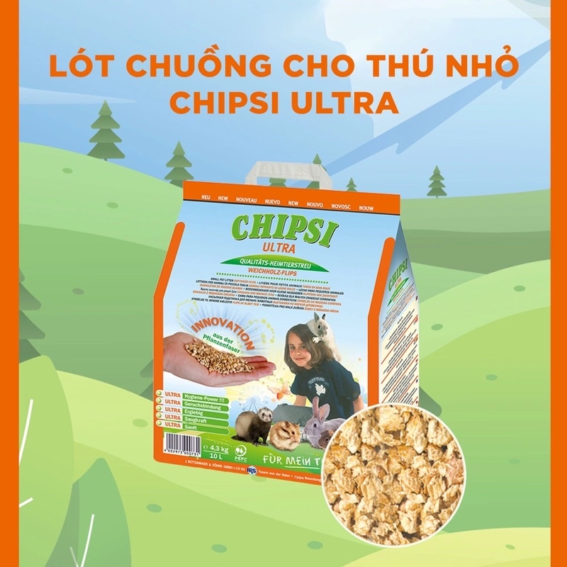 Lót Chuồng gỗ nén khử mùi siêu tốt Cho Thú Nhỏ CHIPSI ULTRA 20L