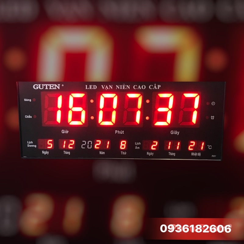 Đồng hồ Led vạn niên GuTen kích thước 13 x33cm