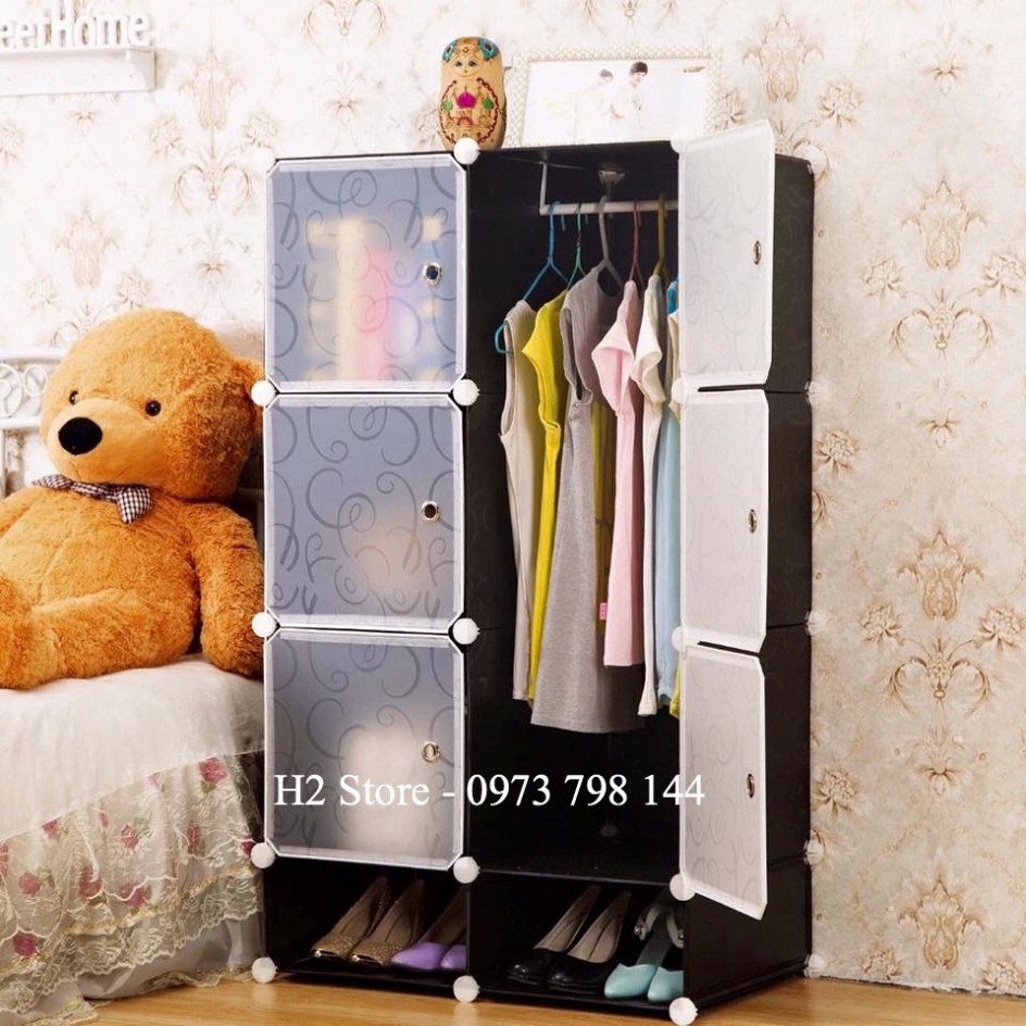 [NHIỀU MẪU] TỦ NHỰA LẮP GHÉP 6 Ô VÀ 2 Ô NHỎ VÁCH ĐEN ĐỂ ĐỒ CHO BÉ ĐA NĂNG THÔNG MINH sâu 47cm