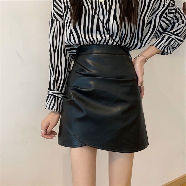Chân váy da PU dáng chữ A xếp ly thời trang Hàn Quốc D130 dành cho nữ | BigBuy360 - bigbuy360.vn