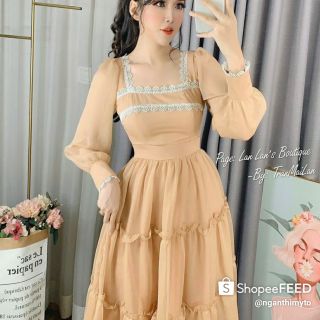 Đầm voan xòe tay dài tiểu thư