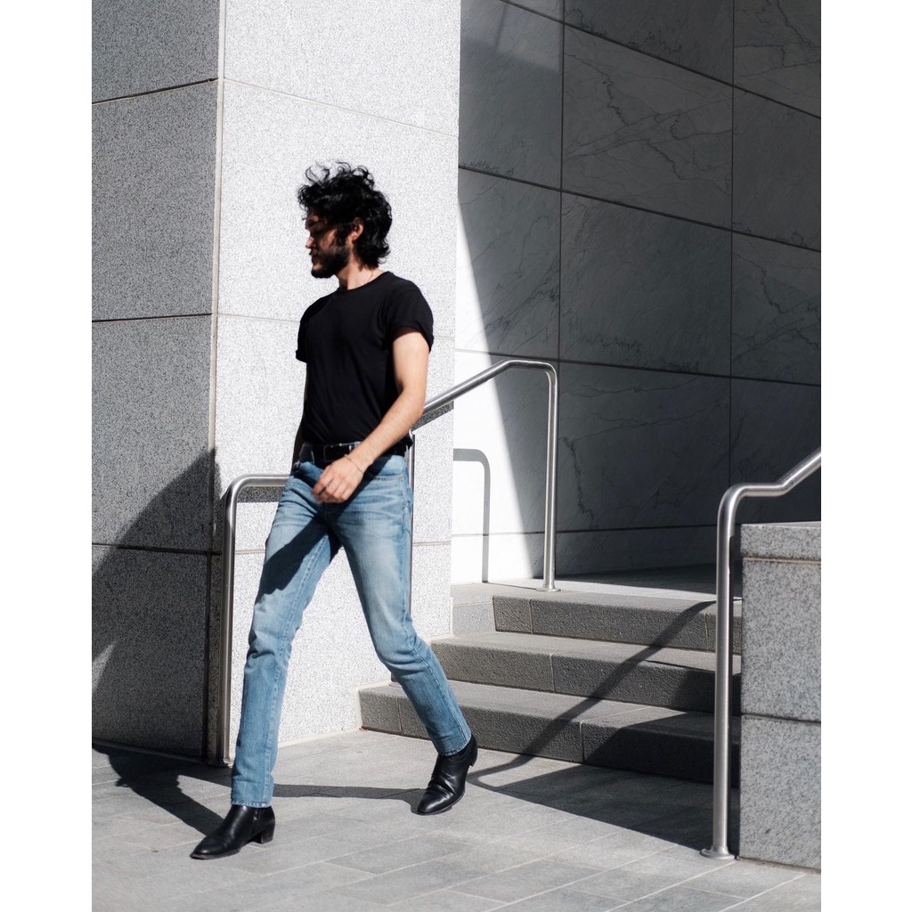 Giày Boots Nam TARMOR Dây Kéo Màu Đen Da Thật Zipper Boots In Black Leather