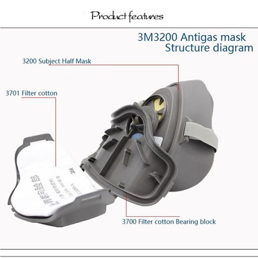 [Hàng chính hãng] Bộ mặt nạ phòng độc 3M 3200 gồm 3 món,Mặt nạ chống bụi khói, hơi khí hàn(3M 3200,3M 3744K, 3M 3700)