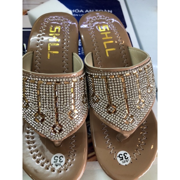 Dép kẹp  quai đính đá gót 7p