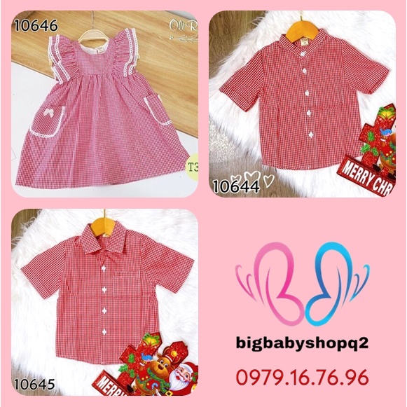 Set đôi đầm và áo sơ mi họa tiết caro đỏ cho bé trai bé gái _ Hàng thiết kế đẹp, form chuẩn _ Bigbaby Shop