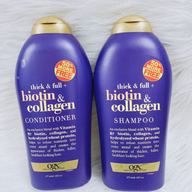Cặp Dầu Gội + Xả Biotin &amp; Collagen Tím giảm rụng tóc phục hồi hư tổn 577mlX2