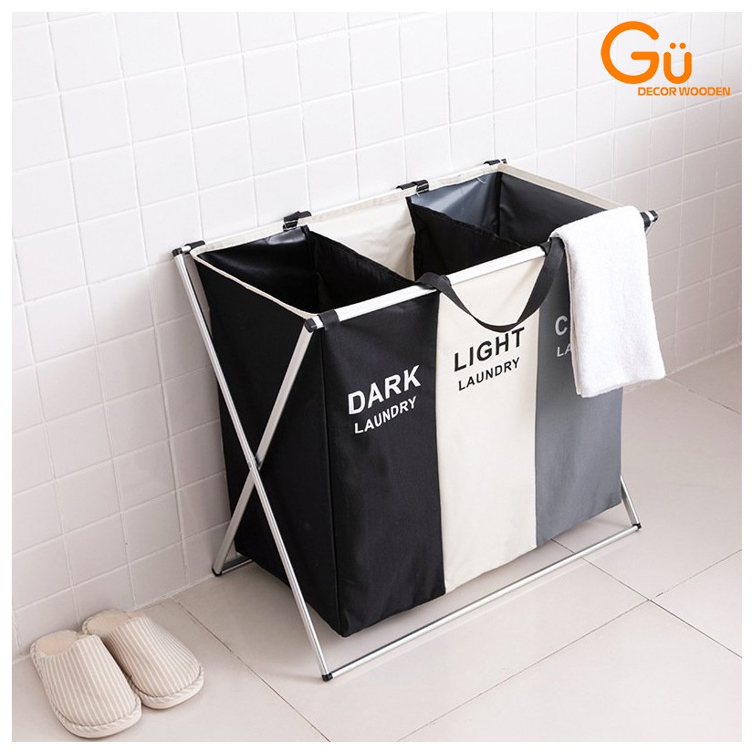 Sọt đựng quần áo, Túi đựng đồ GU DECOR WOODEN - Giỏ để đồ bẩn có chia ngăn tháo rời