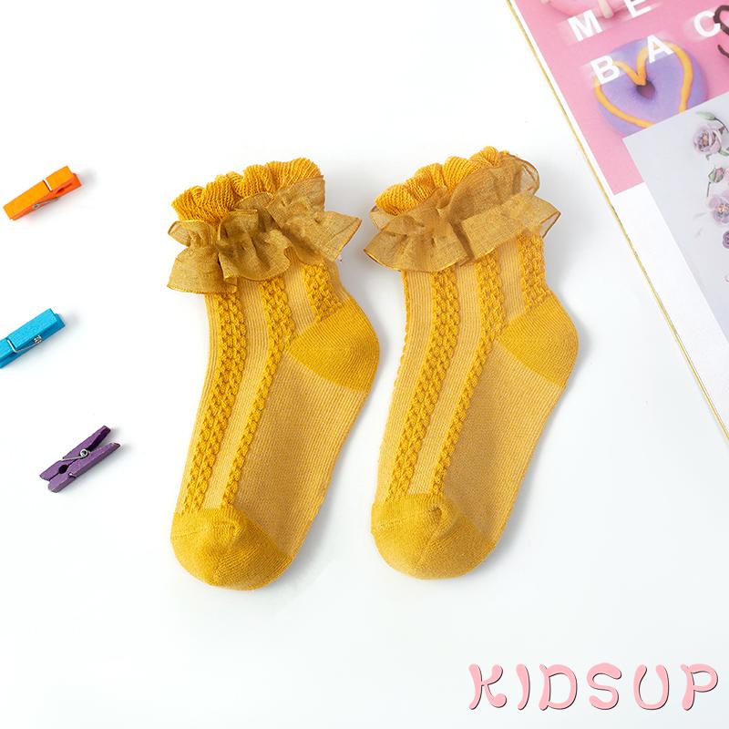 KIDSUP1-Baby Girls Lace Princess Socks Solid Color Anti-slip Short Tube Floor Hosiery