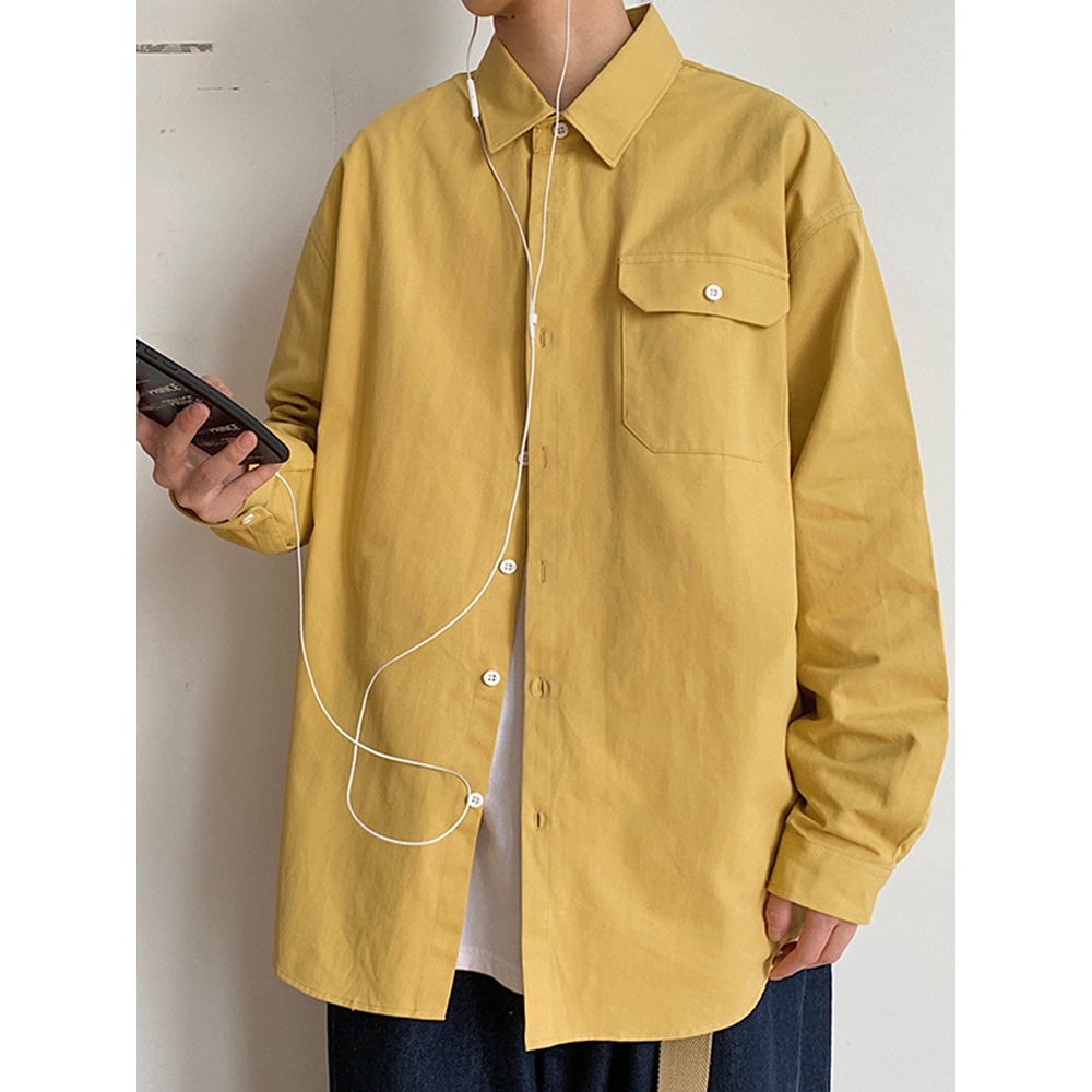 Áo Sơ Mi Tay Dài Có Túi Màu Trơn Thời Trang Nam Cá Tính