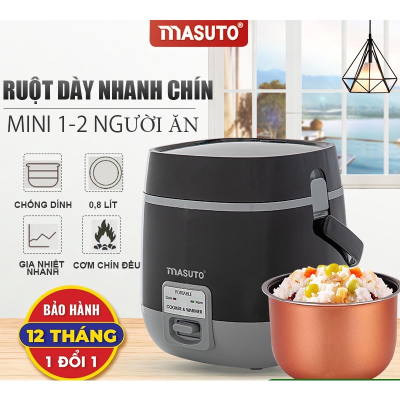 Nồi cơm điện mini MASUTO MS - compact12 lòng niêu 1,2l có thể nấu 2-3 người ăn
