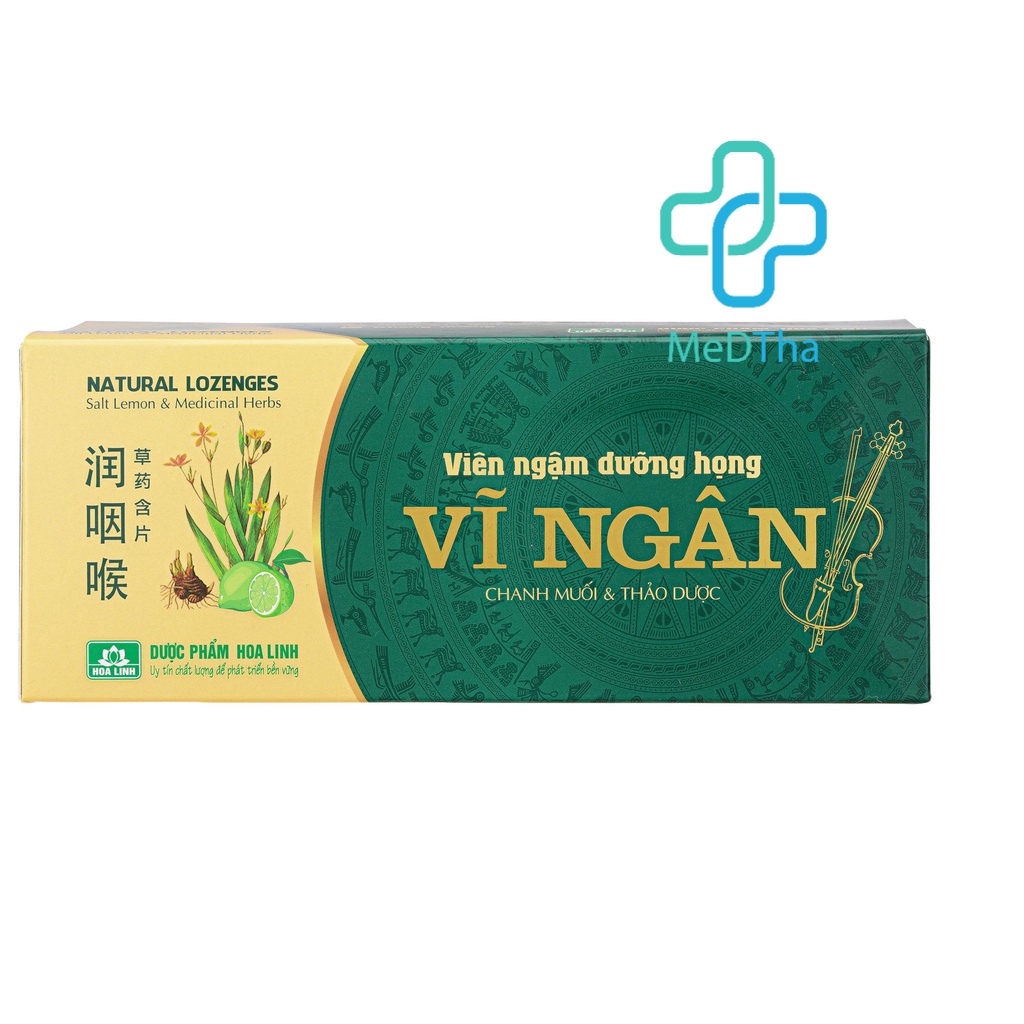 Viên ngậm dưỡng họng Vĩ Ngân - Kẹo ngậm đau họng, giảm ho vị chanh muối không đường Hoa Linh (Hộp 2 vỉ x 5 viên)