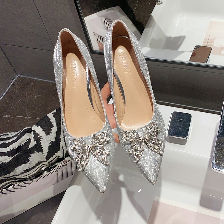 🌸Hàng Oder🌸 Giày Cao Gót  Đính Bướm Đá Lấp Lánh Công Chúa 8 Phân 🌸Sang Chảnh Dễ Thương