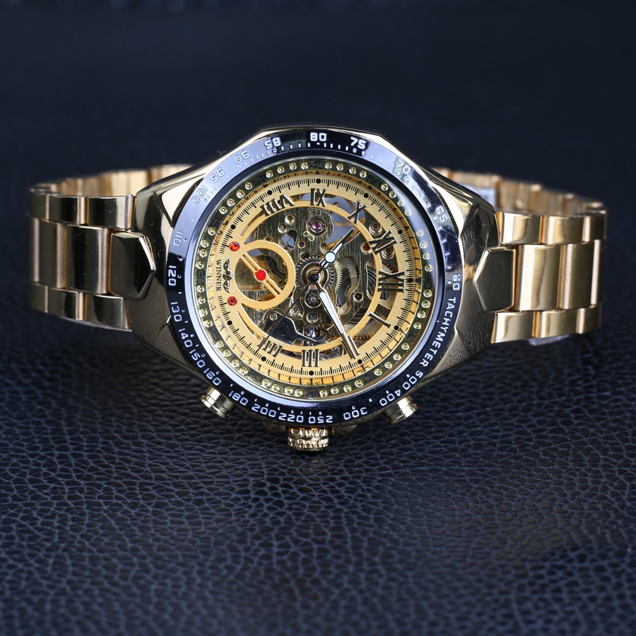 Đồng hồ nam Winner TM432 cơ lộ máy dây thép không gỉ - Full Gold Vàng