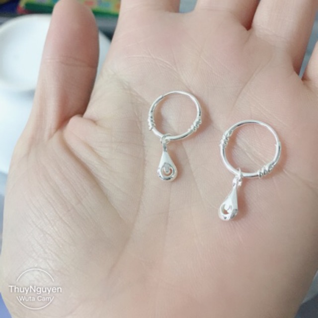 Khuyên tai tròn treo ngôi sao tim giọt nước, cá heo phồng cực xinh bạc nguyên chất