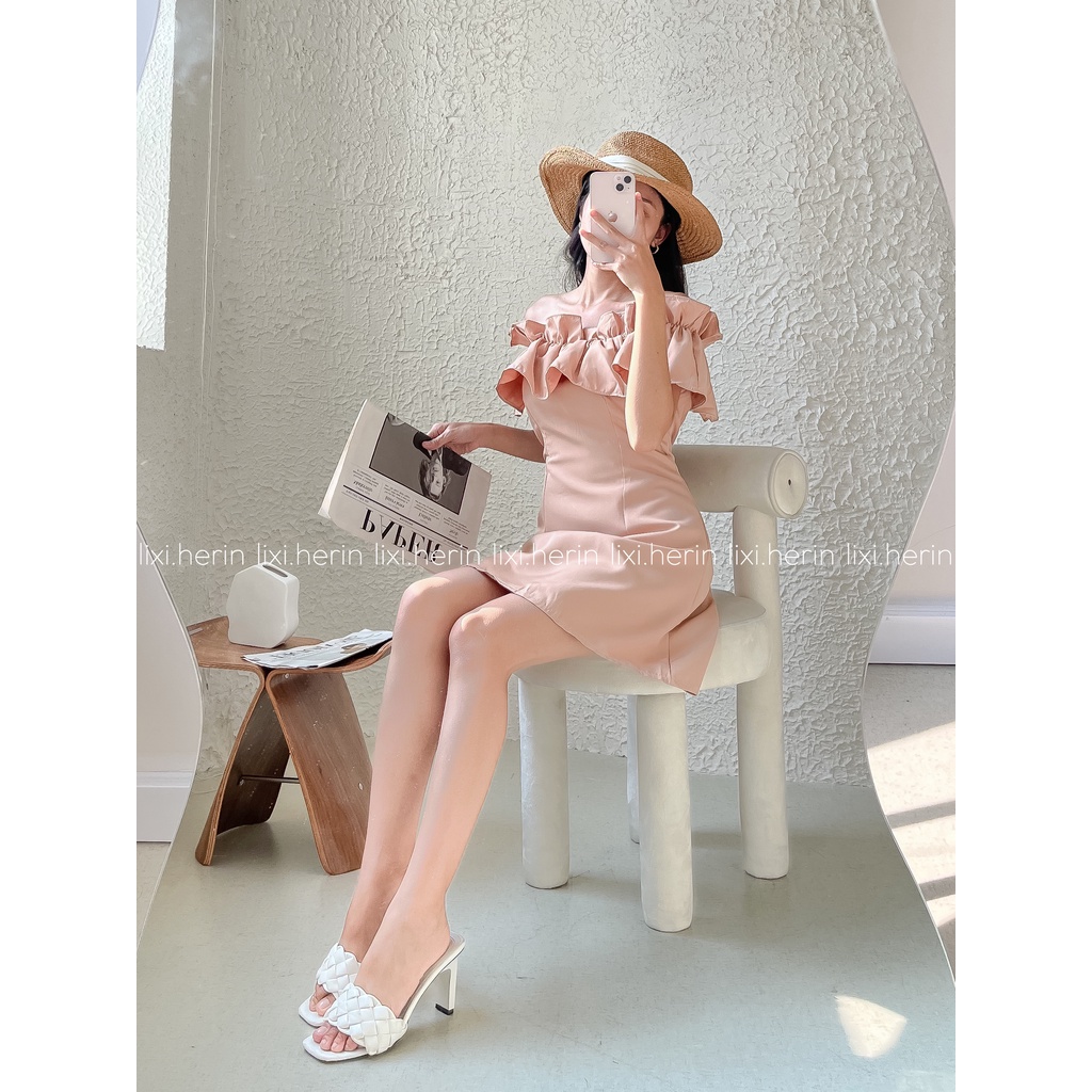 Đầm nữ trắng trễ vai bèo tầng thiết kế thời trang Vải xịn MAY 2 LỚP mã