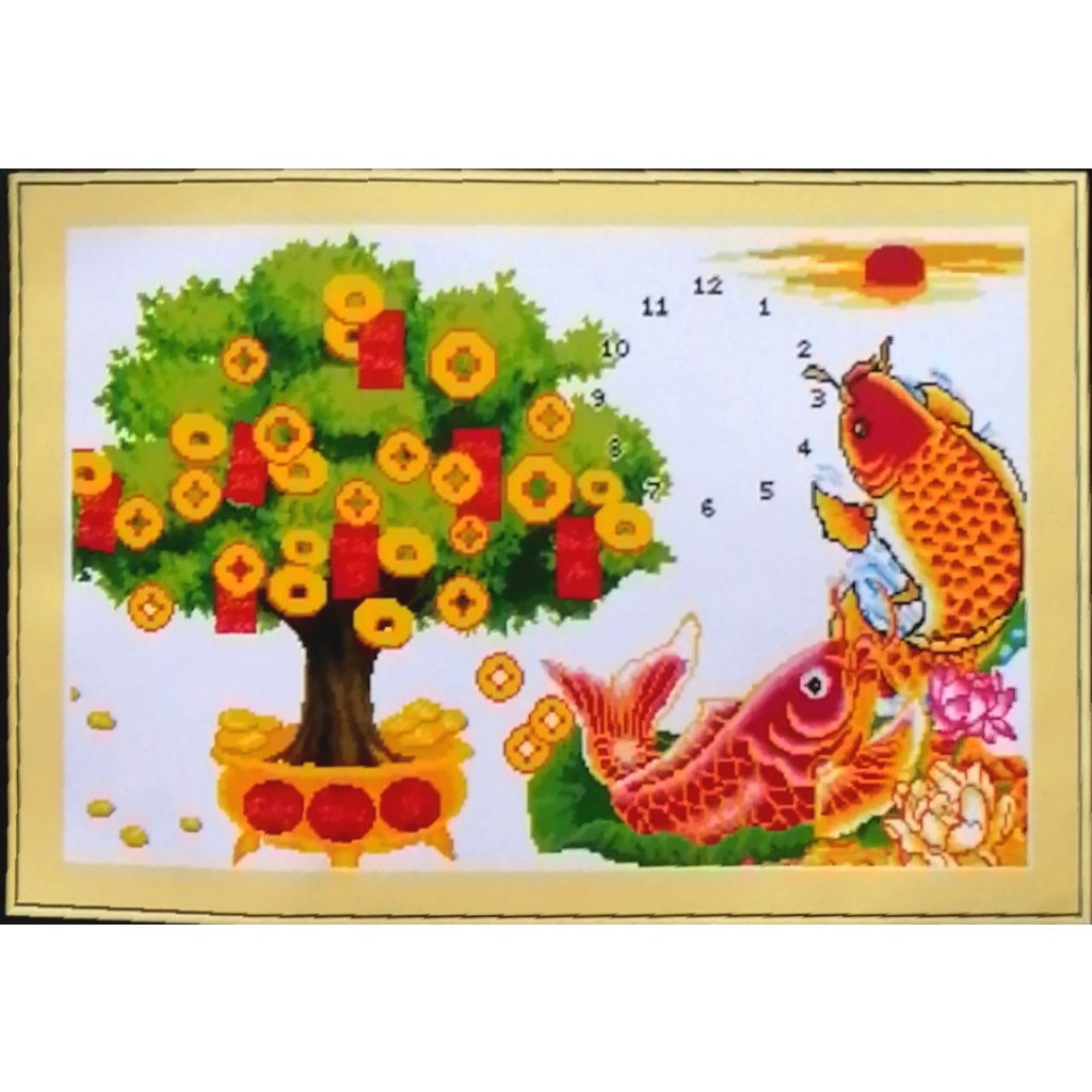 Xả lỗ tranh đồng hồ Tiền vô như nước kích thước 74*52cm